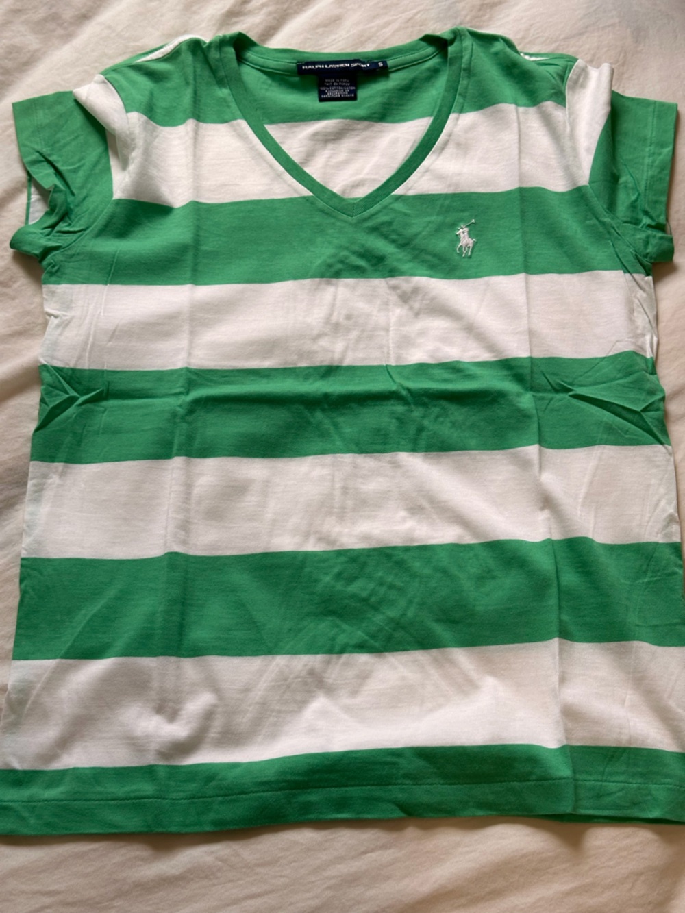 Polo Ralph Lauren Cotton Tshirt - Green White Stripe - S